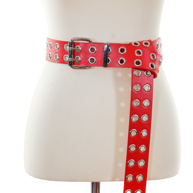 BT145RED RED LEATHER 2 ROW EYELET BELT