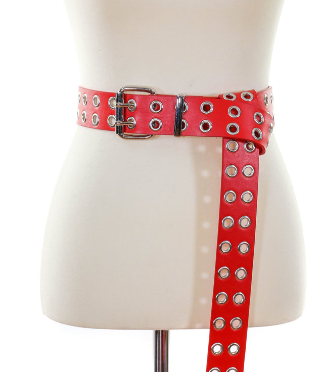 BT145RED RED LEATHER 2 ROW EYELET BELT