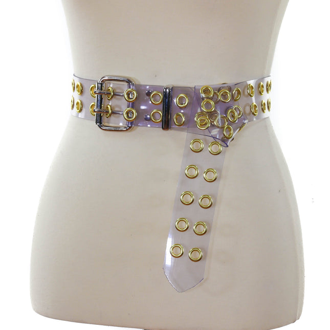 BT145VN-CLR-BRS CLEAR VINYL 2 ROW BRASS EYELET BELT