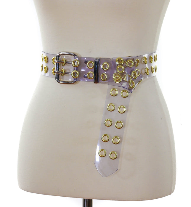 BT145VN-CLR-BRS CLEAR VINYL 2 ROW BRASS EYELET BELT