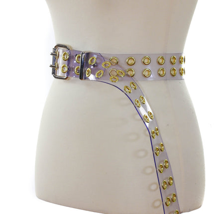 BT145VN-CLR-BRS CLEAR VINYL 2 ROW BRASS EYELET BELT