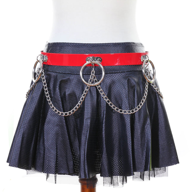 BT531P-RED \PATENT RING AND CHAIN BONDAGE BELT