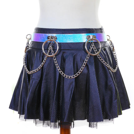 BT531RN-PBL RING AND CHAIN BONDAGE HOLOGRAPHIC BELT