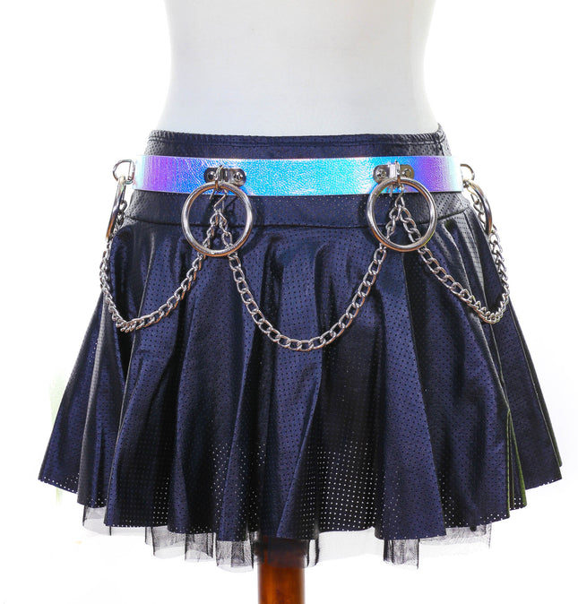 BT531RN-PBL RING AND CHAIN BONDAGE HOLOGRAPHIC BELT