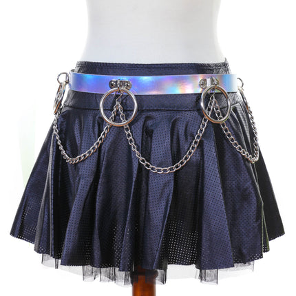 BT531RN-SIL RING AND CHAIN SILVER HOLOGRAPHIC BONDAGE BELT