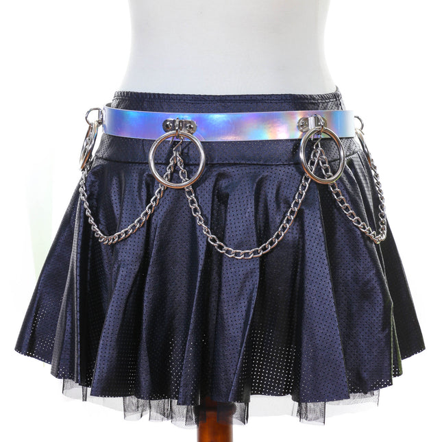 BT531RN-SIL RING AND CHAIN SILVER HOLOGRAPHIC BONDAGE BELT