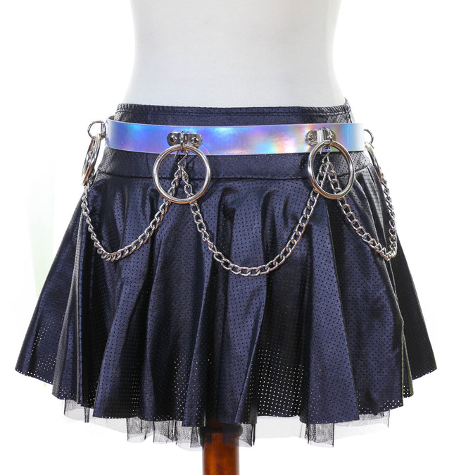 BT531RN-SIL RING AND CHAIN SILVER HOLOGRAPHIC BONDAGE BELT