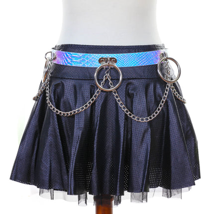 BT531RN-SNK RING AND CHAIN HOLOGRAPHIC SNAKESKIN BELT