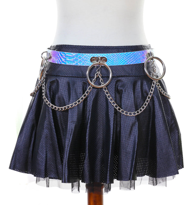 BT531RN-SNK RING AND CHAIN HOLOGRAPHIC SNAKESKIN BELT