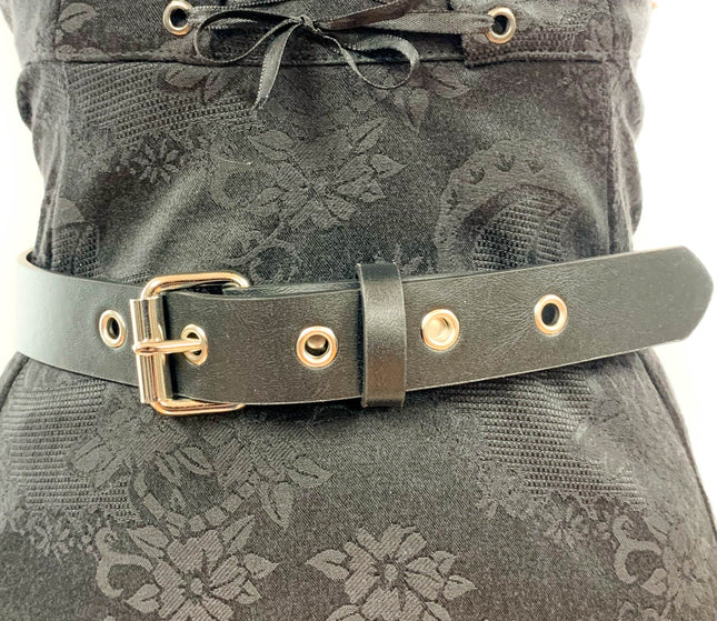 BT100M-175BLK VEGAN LEATHER PLAIN BELT WITH GROMMET