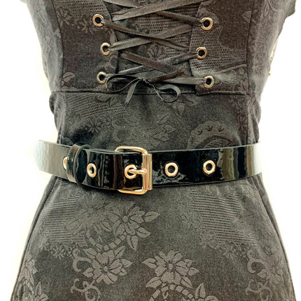 BT100M-175P.BLK VEGAN PATENT LEATHER PLAIN BELT WITH GROMMET