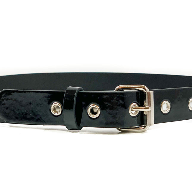 BT100M-175P.BLK VEGAN PATENT LEATHER PLAIN BELT WITH GROMMET