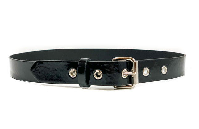 BT100M-175P.BLK VEGAN PATENT LEATHER PLAIN BELT WITH GROMMET