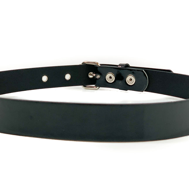 BT100M-175P.BLK VEGAN PATENT LEATHER PLAIN BELT WITH GROMMET