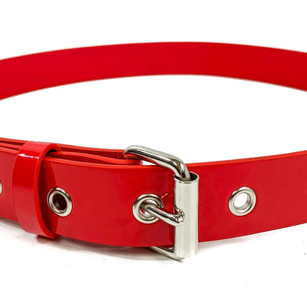 BT100M-175RED VEGAN MATTE LEATHER PLAIN BELT WITH GROMMET