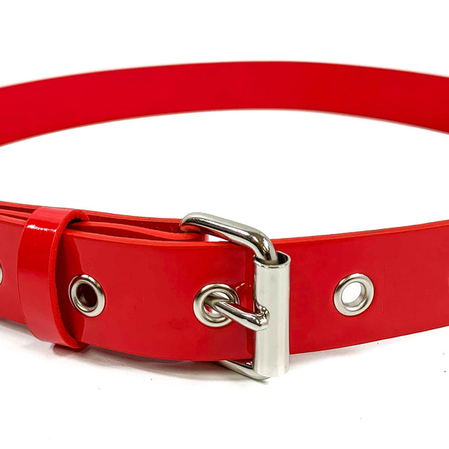 BT100M-175RED VEGAN MATTE LEATHER PLAIN BELT WITH GROMMET