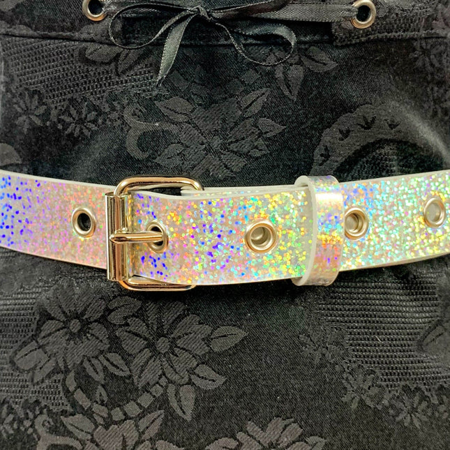 BT100RN-175GLT SILVER HOLOGRAPHIC PLAIN BELT WITH GROMMET