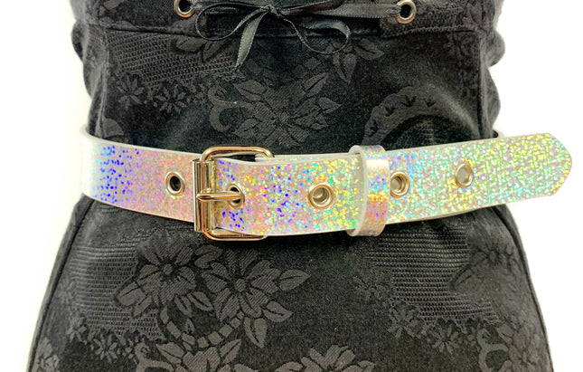 BT100RN-175GLT SILVER HOLOGRAPHIC PLAIN BELT WITH GROMMET