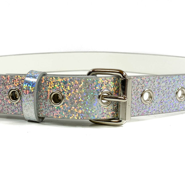 BT100RN-175GLT SILVER HOLOGRAPHIC PLAIN BELT WITH GROMMET