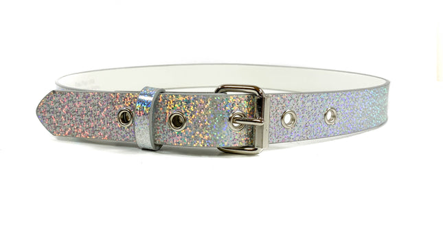 BT100RN-175GLT SILVER HOLOGRAPHIC PLAIN BELT WITH GROMMET