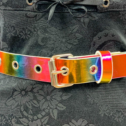 BT100RN-175MULTI  MULTI-COLOR HOLOGRAPHIC PLAIN BELT WITH GROMMET