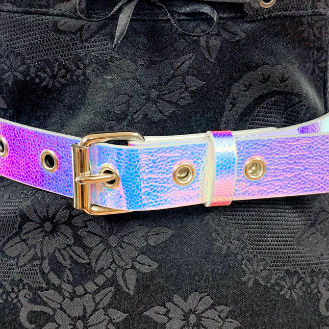 BT100RN-175PBL MULTI-COLOR HOLOGRAPHIC PLAIN BELT WITH GROMMET