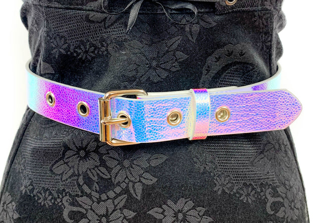 BT100RN-175PBL MULTI-COLOR HOLOGRAPHIC PLAIN BELT WITH GROMMET