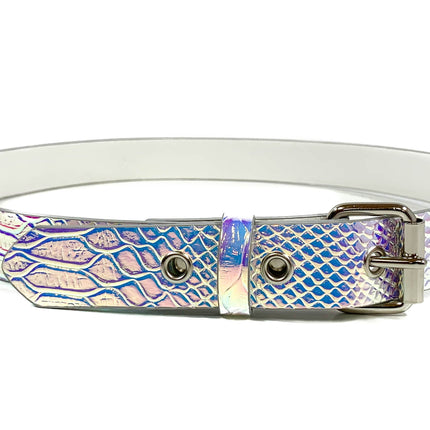 BT100RN-175SNAKE EMBOSSED HOLOGRAPHIC PLAIN BELT WITH GROMMET