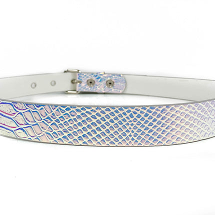 BT100RN-175SNAKE EMBOSSED HOLOGRAPHIC PLAIN BELT WITH GROMMET