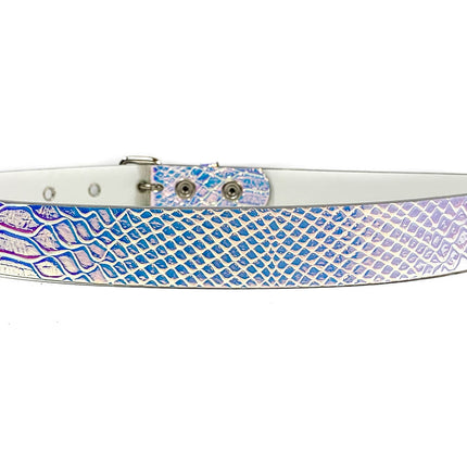 BT100RN-175SNAKE EMBOSSED HOLOGRAPHIC PLAIN BELT WITH GROMMET