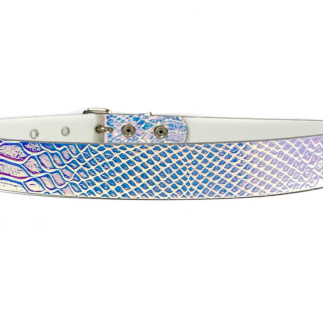 BT100RN-175SNAKE EMBOSSED HOLOGRAPHIC PLAIN BELT WITH GROMMET
