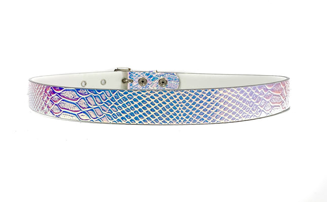 BT100RN-175SNAKE EMBOSSED HOLOGRAPHIC PLAIN BELT WITH GROMMET