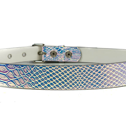 BT100RN-175SNAKE EMBOSSED HOLOGRAPHIC PLAIN BELT WITH GROMMET