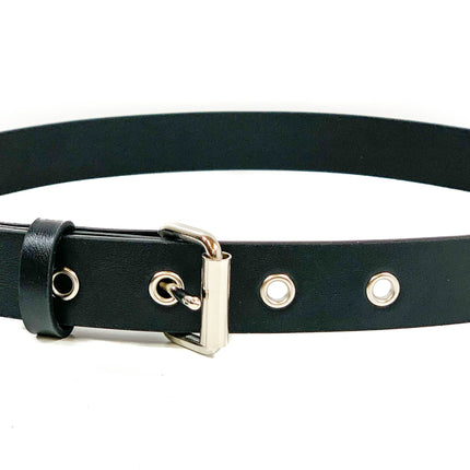 BT100EYE-175 BLACK LEATHER PLAIN BELT WITH GROMMET