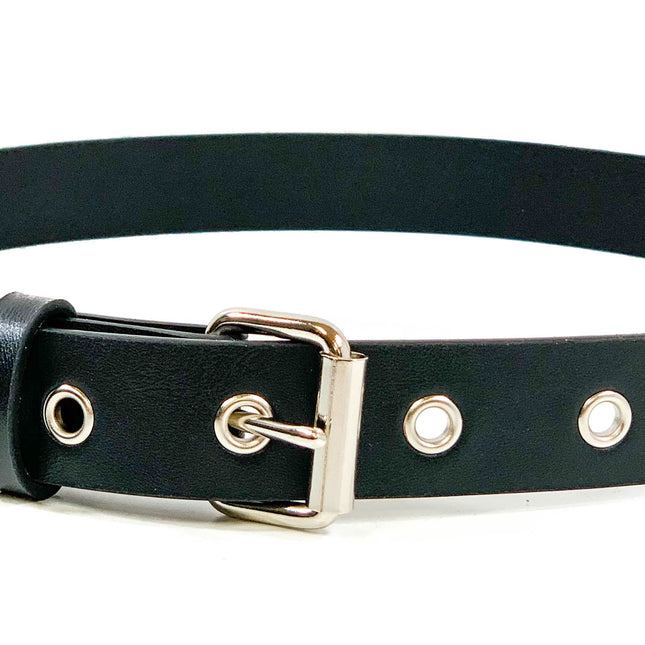 BT100EYE-175 BLACK LEATHER PLAIN BELT WITH GROMMET