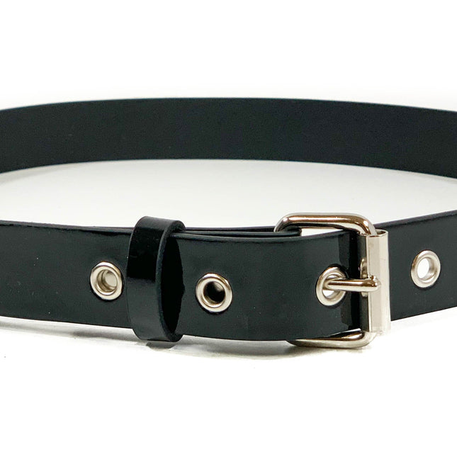 BT100EYE-175 BLACK LEATHER PLAIN BELT WITH GROMMET