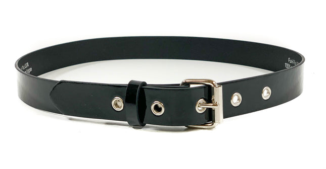 BT100EYE-175 BLACK LEATHER PLAIN BELT WITH GROMMET