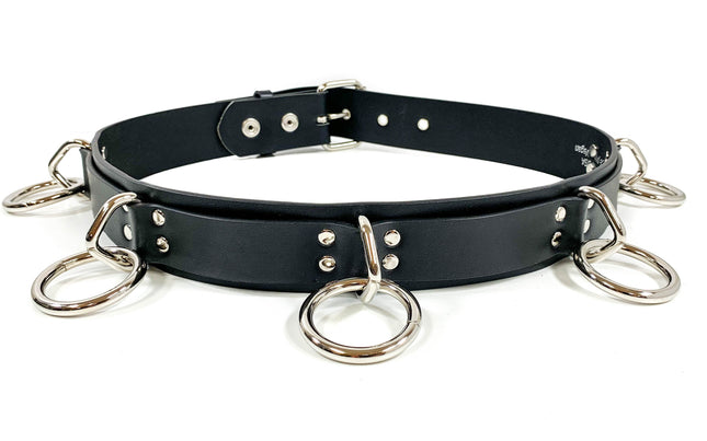 BT545 GENUINE LEATHER DOUBLE RIVET LARGE O RING BONDAGE BELT