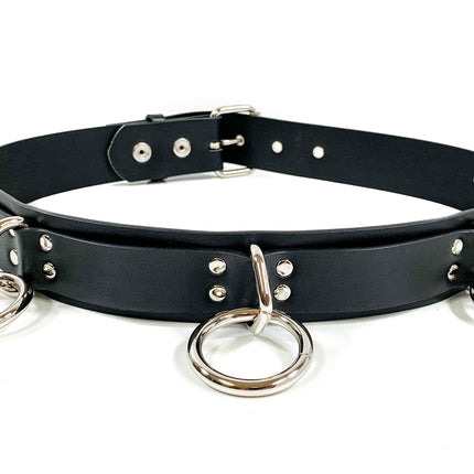 BT545 GENUINE LEATHER DOUBLE RIVET LARGE O RING BONDAGE BELT