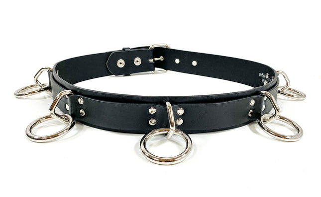 BT545 GENUINE LEATHER DOUBLE RIVET LARGE O RING BONDAGE BELT