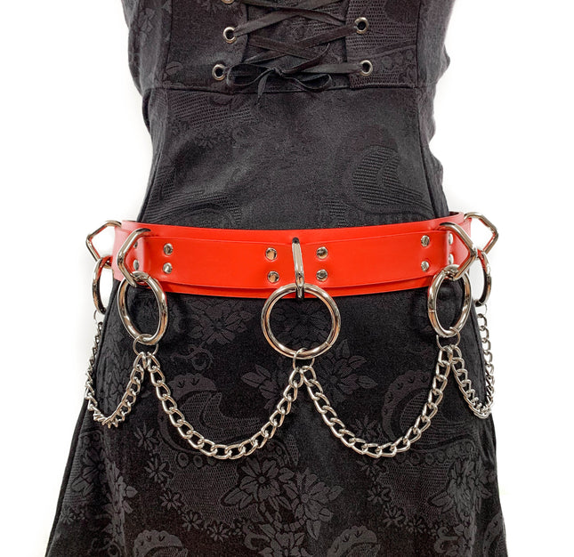 BT546VG.RED  VEGAN BONDAGE BELT WITH CHAIN