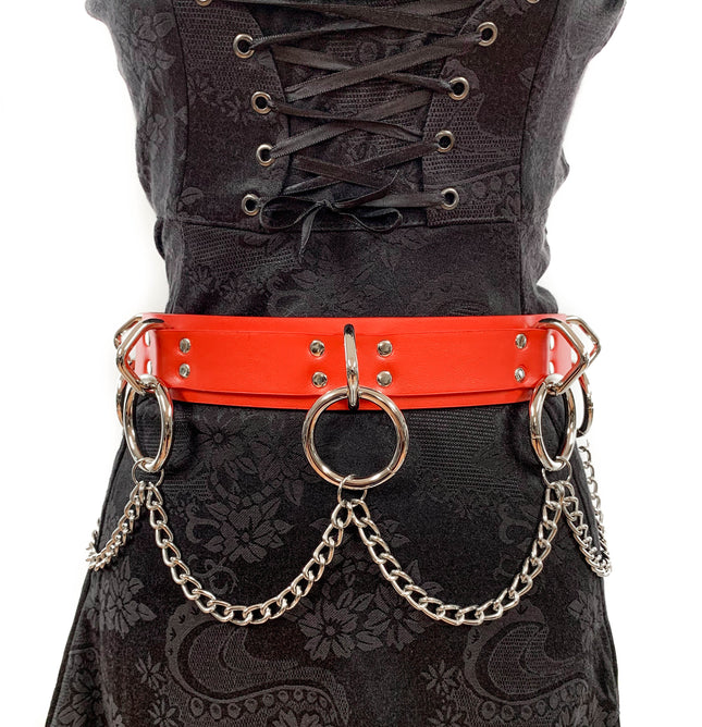 BT546VG.RED  VEGAN BONDAGE BELT WITH CHAIN