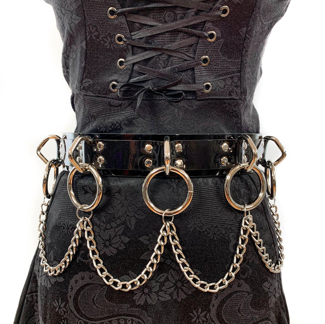 BT546P.BLK PATENT BONDAGE BELT WITH CHAIN