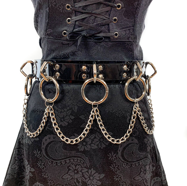 BT546P.BLK PATENT BONDAGE BELT WITH CHAIN