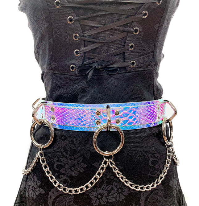 BT546RN-SNK   RAINBOW BONDAGE BELT WITH CHAIN