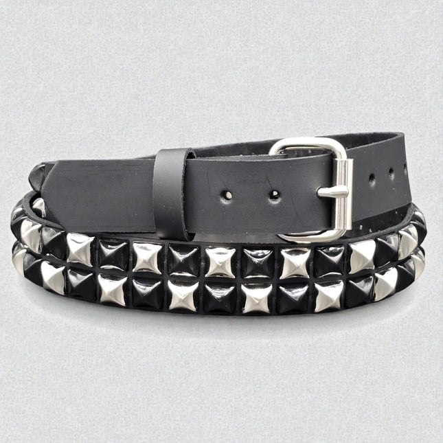 BT554-SIL/BLK  SILVER  BLACK CHECKERED PYRAMID STUDDED BELT