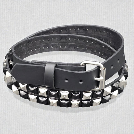 BT554-SIL/BLK  SILVER  BLACK CHECKERED PYRAMID STUDDED BELT