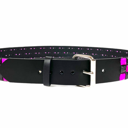 BT555-PS PINK BLACK CHECKERED PYRAMID STUD BELT