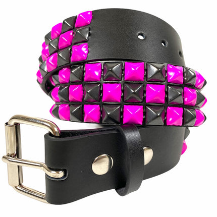 BT555-PS PINK BLACK CHECKERED PYRAMID STUD BELT