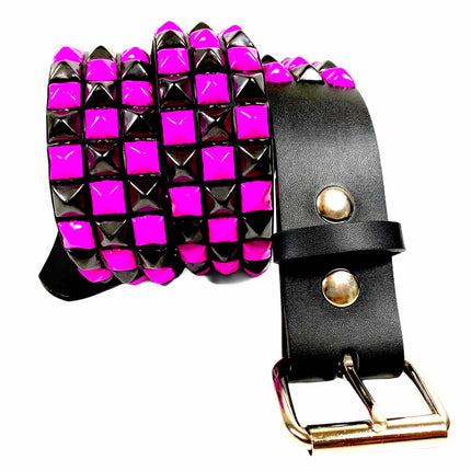 BT555-PS PINK BLACK CHECKERED PYRAMID STUD BELT